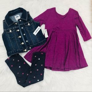 Old Navy Jeans Vest and Dress with Carters Star Print Pants